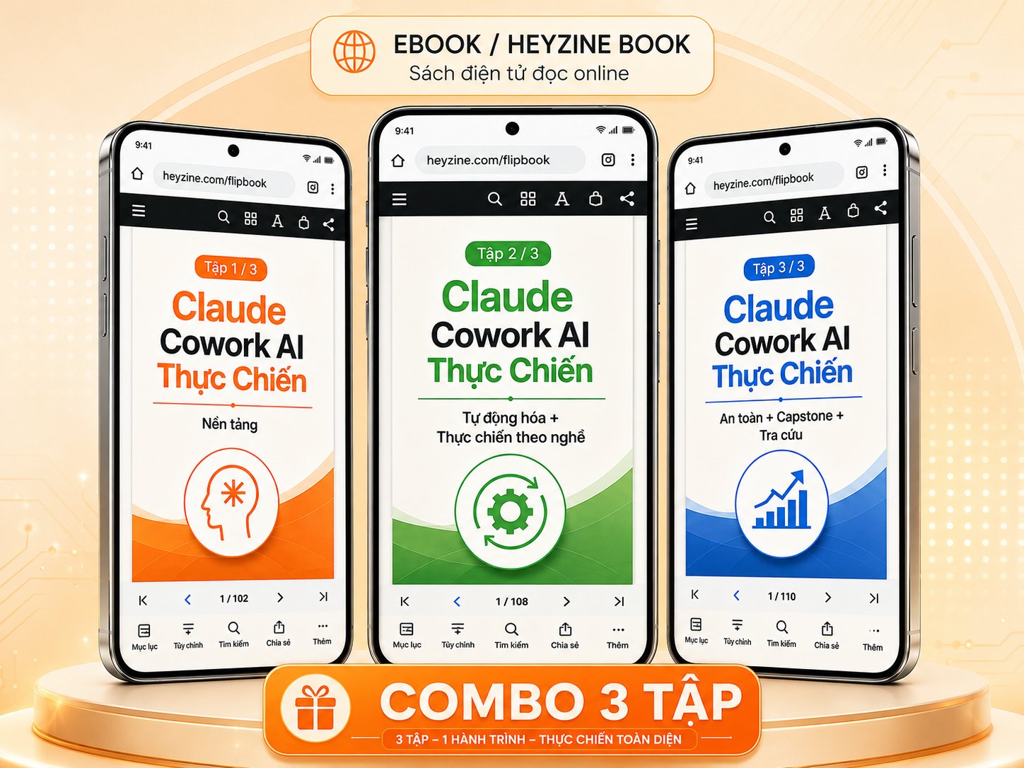 3 tập Claude Cowork AI Thực Chiến đọc trên smartphone qua Heyzine